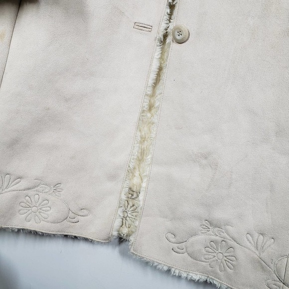 Vintage Columbia Penny Lane Faux Sherpa Suede Coat‎ XL Beige Jacket Embroidered - Picture 8 of 16